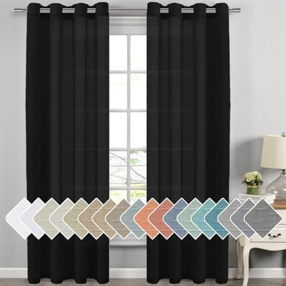 H.VERSAILTEX Black Linen Sheer Curtains 108" 2 Panels Grommet - color: Black, size: 52"W x 108"L (Pack of 2)
