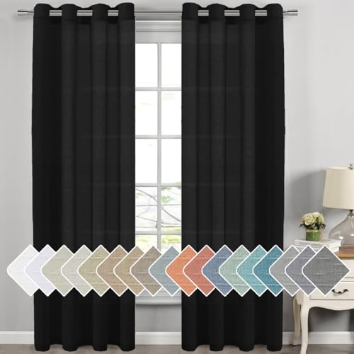 H.VERSAILTEX Black Linen Sheer Curtains 108" 2 Panels Grommet - color: Black, size: 52"W x 108"L (Pack of 2)