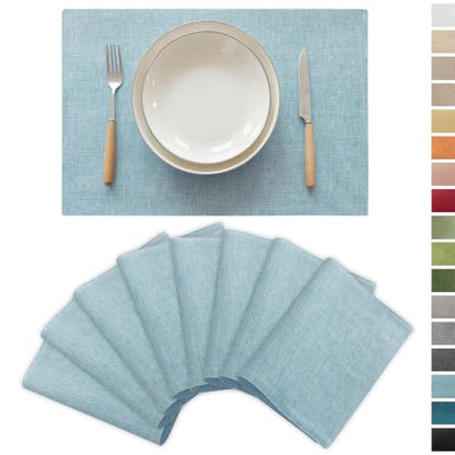Demetex Placemats Set of 8 Heat Resistant Blue Placemats Soft Washable Linen Place Mats Table Mat for Dinner Gathering Banquet, 13x19 inch, Blue - color: Blue, size: Placemats set of 8
