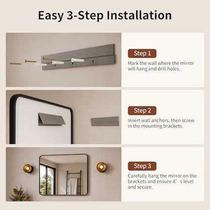 DeerValley Bathroom Mirror with Black Frame, Rounded Rectangle - color: Black, size: 36"L x 30"W