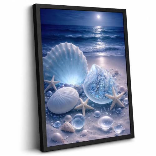 Black Framed Seashell Wall Art, Coastal Pictures Wall Decor, 12x16 in - color: Blue