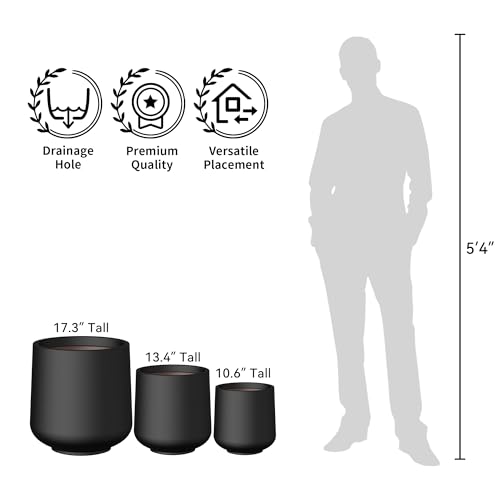 Kante Black Concrete Planter 16.5" Dia All-Weather Round Large Pot - color: Black, size: 16.5” Dia