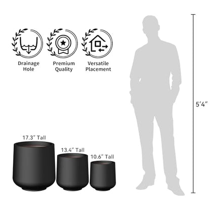 Kante Black Concrete Planter 16.5" Dia All-Weather Round Large Pot - color: Black, size: 16.5” Dia