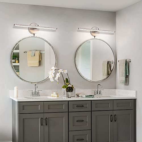 MantoLite Bathroom Vanity Light bar, Modern Brass LED Wall Sconce Over Mirror, Dimmable 3000K/4000K/6000K,Hardwired Bathroom Wall Light,24 Inch Bar Long Strip Sconce - color: Nickel, size: 16 inches