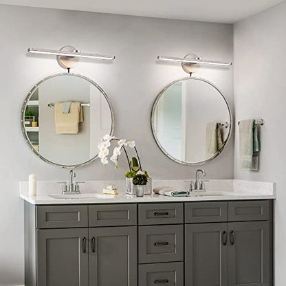 MantoLite Bathroom Vanity Light bar, Modern Brass LED Wall Sconce Over Mirror, Dimmable 3000K/4000K/6000K,Hardwired Bathroom Wall Light,24 Inch Bar Long Strip Sconce - color: Nickel, size: 16 inches