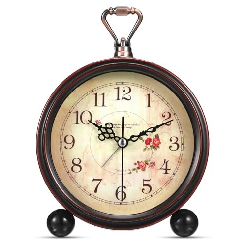 TOYANDONA Vintage Alarm Clock - 5 inch Small Retro Alarm Clock Analog for Living Room Bedroom Bedside Desk, Silent & Non Ticking & Battery Operated