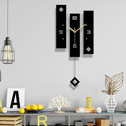 SHISEDECO Creative Mute Modern Acrylic Pendulum Wall Clock Black and White