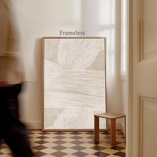 Vlolvfe Abstract Beige Canvas Wall Art Mid Century Modern Prints Neutral Line Art Beige Textured Abstract Picture Minimalist Line Canvas Painting Boho Prints for Living Room Deocr 16x24inch No Frame - color: Beige, White, Line