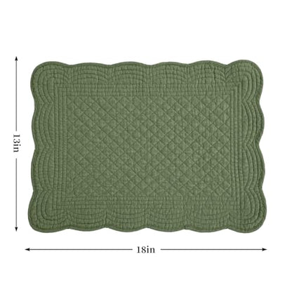 HOMBYS Quilted Placemats Set of 6 Washable-13x18 inches Rectangular Placemats for Kitchen Table-100% Cotton Fabric Rectangular Table Mats, (Emerald Green) - color: Emerald Green