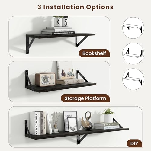 Axeman 20 Inch Floating Shelves, 8 Inch Deep Black Wall Shelves Set of 2 - color: Black, size: 20 Inch