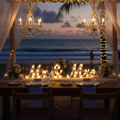 31in Light Up Mr & Mrs Sign White Wooden Letters Wedding Table Decor - color: Warm White