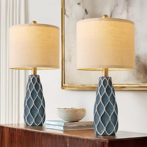Small Table Lamps Set of 2 for Living Room, 20.25" Blue Bedside Boho Lamps - color: Blue, size: Small - 20.75''