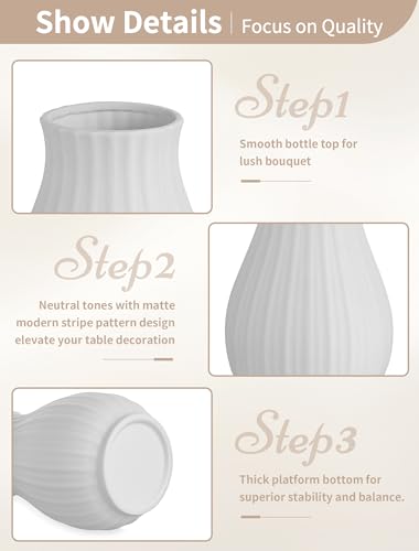 NUPTIO Ceramic Flower Vase for Bouquet, White, 8.07" Tall - size: Style 2-L-White