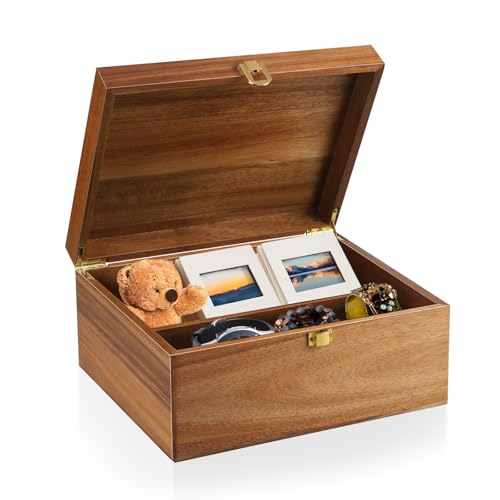 Wooden Keepsake Box, Large Acacia Decorative Storage Boxes