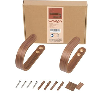 2 x Waveply Wood Curtain Holdbacks Plywood Drapery U Shaped Hook Tiebacks for Wall (Walnut) - color: Walnut