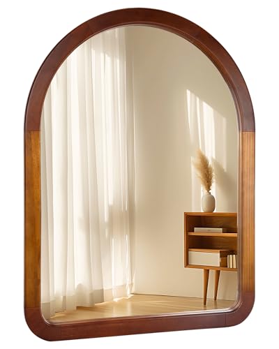 Arch Large Mirror 30 x 40 Inch,Brown Wood Bathroom Wall Mirror with Walnut - color: Two-tone Walnut a, size: 40"L x 30"W