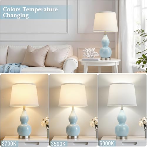 GyroVu 22" Table Lamp Set of 2, Color Temperature Adjustable Double Gourd Ceramic Lamps Classic Nightstand Table Lamps for Bedroom Beside Lamps for Living Room, Sky Blue-Bulbs Included - color: 22.63" Blue Gourd