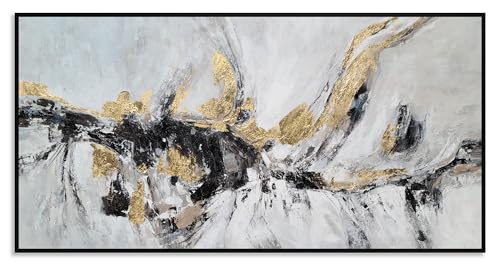 Yihui Arts Black White Gold Canvas Wall Art Hand Painted Abstract Painting Modern Decor - color: Black White Gold Art, size: 32"L x 16"W