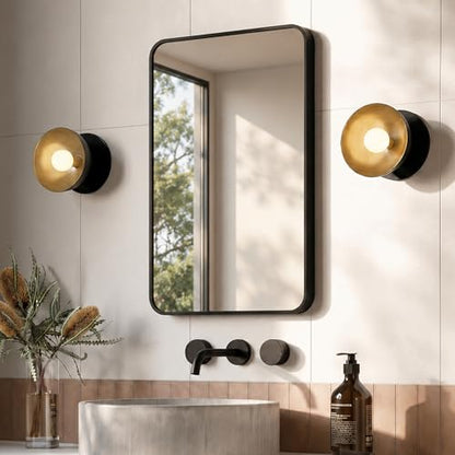 DeerValley Bathroom Mirror with Black Frame, Rounded Rectangle - color: Black, size: 36"L x 24"W