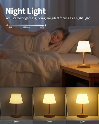PUSU Cordless LED Wood-Grain Small Table Lamp, Waterproof Shower Desk lamp - color: Wood-grain (Metal + PE Plastic)