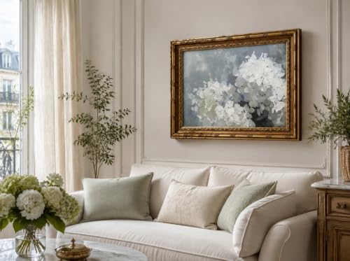 Vintage Gold Framed 3D Texture Blue Hydrangea Wall Art Retro White Hydrangea Canvas Prints Painting Vintage White Watercolor Floral Painting Wall Decor for Living Roombedroom farmhouse Home Decor - color: 3D Blue Hydrangea, size: 11"L x 9"W