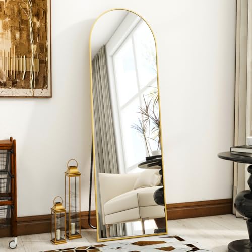 VooBang 16 x 59 inch Arched Full Length Mirror, Gold Arch Floor Mirror Full Length with Stand, Full Body Standing Mirror for Living Room, Bedroom, Hanging or Leaning Against The Wall - color: Gold, size: 59"L x 16"W