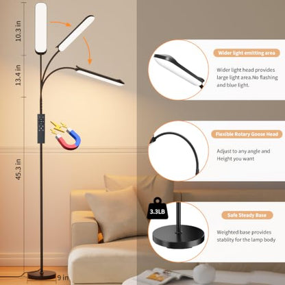 FRIDEKO HOME RGB Floor Lamp Bedroom, 18W 1800LM LED Reading Light, Black - color: Black CCT+RGB, 1 Pack