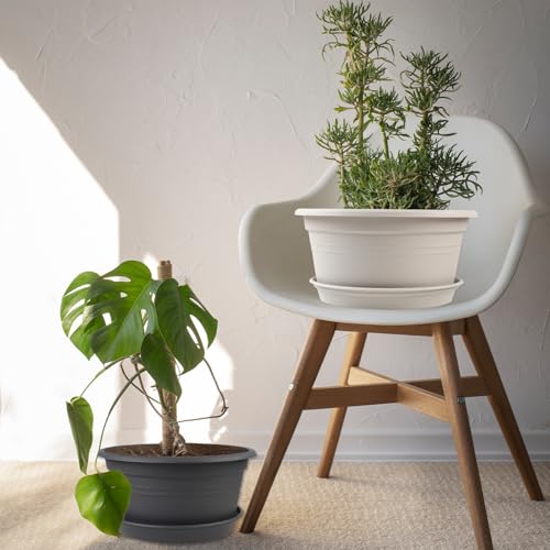 6 Pack 10 inch Plant Pot, Shallow Planters with Drainage Holes, Gray White - color: Gray White, size: 10 Inch - 6Pack