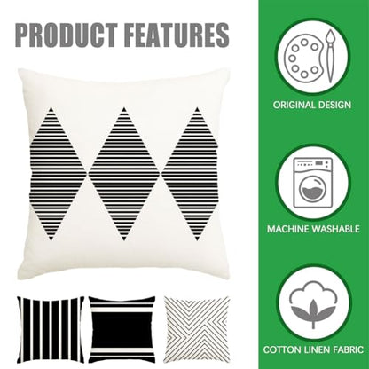 Outdoor Pillows Covers 16x16 Waterproof,Black and Beige Set of 4(No Insert) - color: Black and Beige, size: 16" x 16" (Pack of 4)