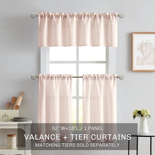 Melodieux Light Pink Semi Sheer Curtain Valance for Kitchen Cafe Small Windows Linen Rustic Rod Pocket Valance, 52 by 18 Inch, 1 Panel - color: Light Pink, size: 52"W x 18"L (Pack of 1)