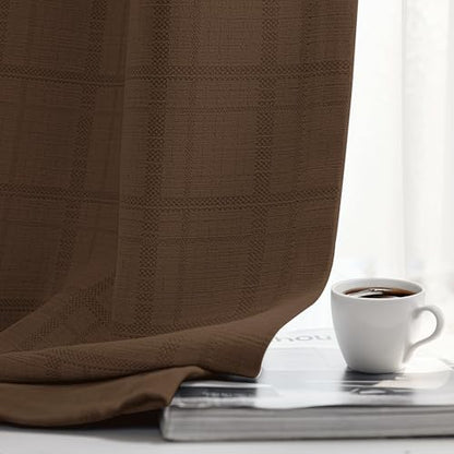 Beauoop Brown Plaid Jacquard Blackout Curtains for Bedroom 52x84 2 Panels - color: Brown, size: 52"W x 84"L (Pack of 2)