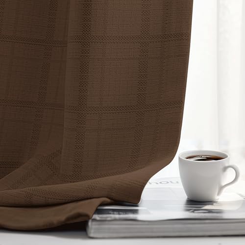 Beauoop Brown Plaid Jacquard Blackout Curtains for Bedroom 52x96 2 Panels - color: Brown, size: 52"W x 96"L (Pack of 2)