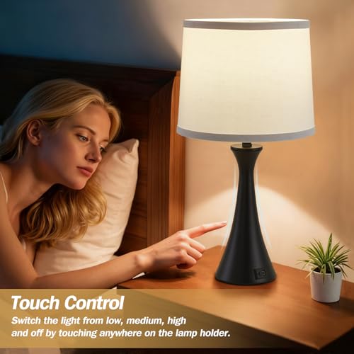 Touch Table Lamps Set of 2, 21" Bedside Lamps with USB C+A - color: Black & White Shade