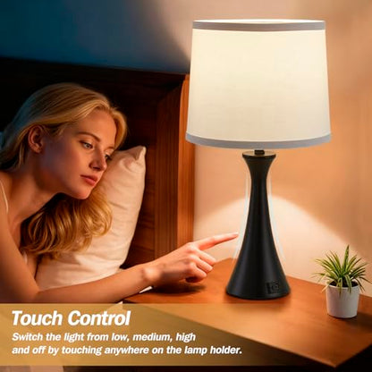 Touch Table Lamps Set of 2, 21" Bedside Lamps with USB C+A - color: Black & White Shade