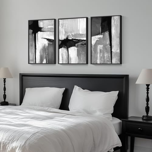 Framed Black White Gray Abstract Wall Art, 3 Piece Canvas Prints 16x24 In - color: Infinite Gray, size: 16" W x 24" H x 3Pcs