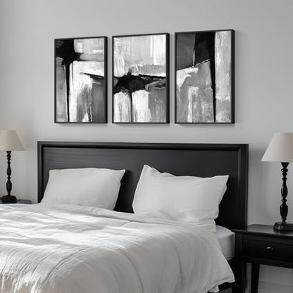 Framed Black White Gray Abstract Wall Art, 3 Piece Canvas Prints 16x24 In - color: Infinite Gray, size: 16" W x 24" H x 3Pcs