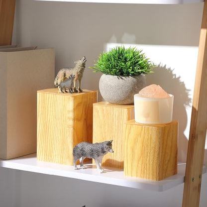 Thyle Square Acrylic Risers Display Stands, Wood Grain, 12 Pcs - color: Wood Grain