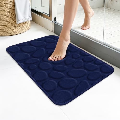 Memory Foam Bath Mat 24x16, Soft Absorbent Bathroom Rug, DarkBlue - color: Darkblue, size: 16"x24"