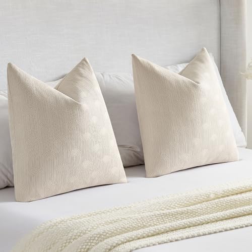 FUTEI Pack of 2 Chenille Throw Pillow Covers 24x24 Inch,Beige - color: Beige, size: 24" x 24" (Pack of 2)