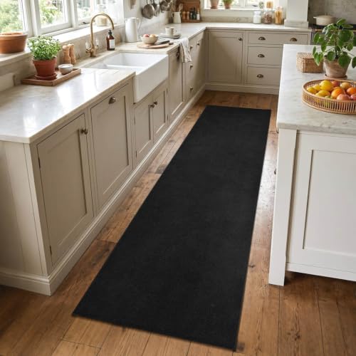 2x6 Black Solid Runner Rug Washable Non-Slip for Kitchen Hallway Bathroom - color: 08 Black Solid, size: 2' x 6' (Runner)