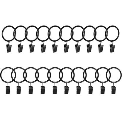 Lansian 20 Pack Curtain Rings with Clips Hooks 1.26 in Diameter Rustproof - color: Black, size: 1.26"Inner Dia, 20Pack