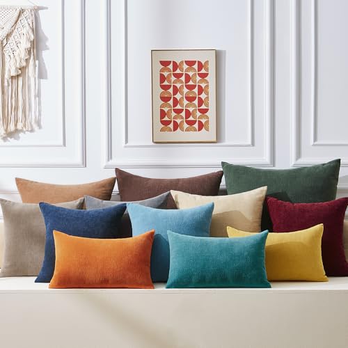 GAWAMAY Dark Green Chenille Throw Pillow Covers 18x18 Set of 4 for Couch - color: Dark Green, size: 18" x 18" (Pack of 4)