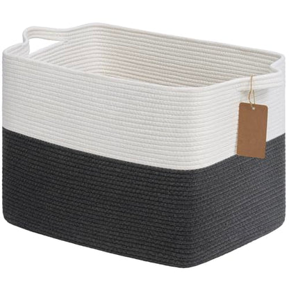 Goodpick 50L Large Woven Rope Storage Basket, Rectangle, Dark Gray - color: Dark Gray, size: 18"L x 14"W x 12"H