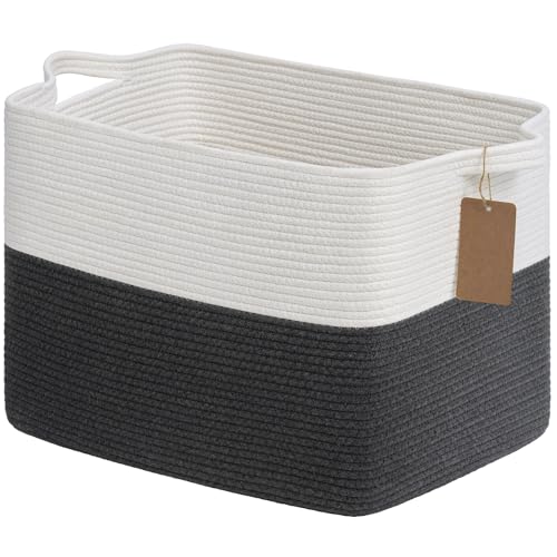 Goodpick 50L Large Woven Rope Storage Basket, Rectangle, Dark Gray - color: Dark Gray, size: 18"L x 14"W x 12"H