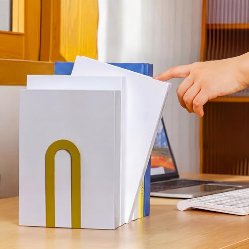 Chunful 6 Pcs Gold Metal BookEnds Shelves, 5.5 x 3.75 x 2.25 in - color: Gold, size: 5.5*3.75*2.25inch