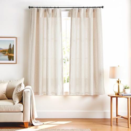 jinchan Linen Curtains Light Filtering Back Tab 50x72 Inch 2 Panels Beige - color: *Ecru, size: 50"W x 72"L (Pack of 2)