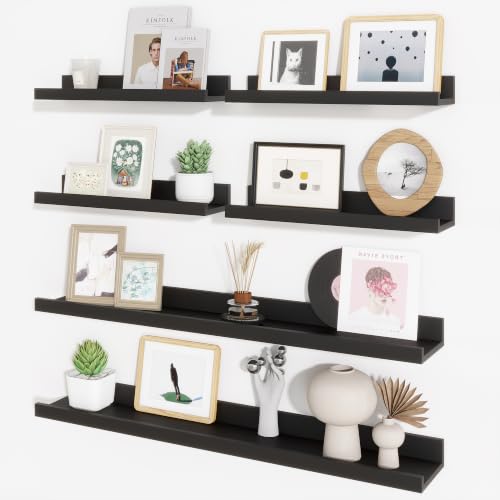 Picture Ledge Shelf, Floating Shelves for Wall Decor, Black, Set of 6, 30'' - color: Black, size: 30 inch