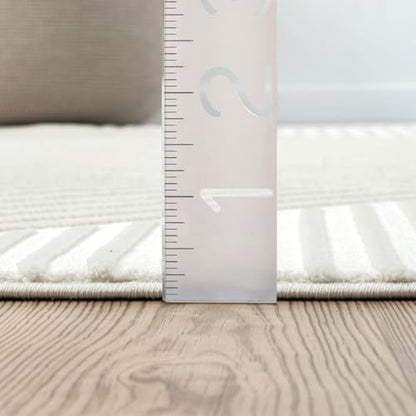 Abani Cream Area Rug for Living Room, Bedroom- Geometric Lines- 9 x 12 -Durable & Easy to Clean - color: Cream, size: 9' x 12' (Rectangular)