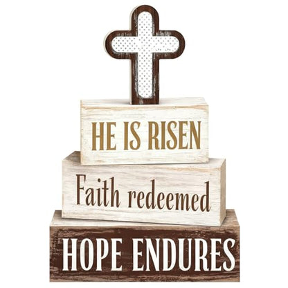 Easter Decorations - He Is Risen Cross Tiered Tray Decor - Faith Redeemed Religious Wooden Tabletop Sign - Farmhouse Easter Christian Home Decor Indoor - Spring Home Decor for Living Room, Kitchen Counter, Seasonal Farmhouse Display - style: Cross