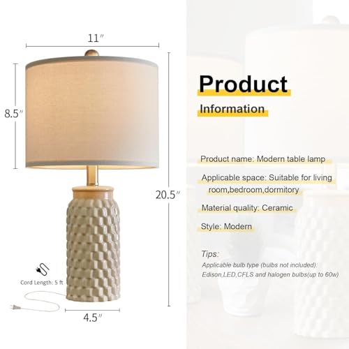 USumkky 20.5" Ceramic Table Lamps Set of 2 - Modern Farmhouse & Boho Style, Bedside Nightstand Lamps for Bedroom, Living Room End Table Lamps, Small Desk Lamp(Cream) - color: 20.5" Cream